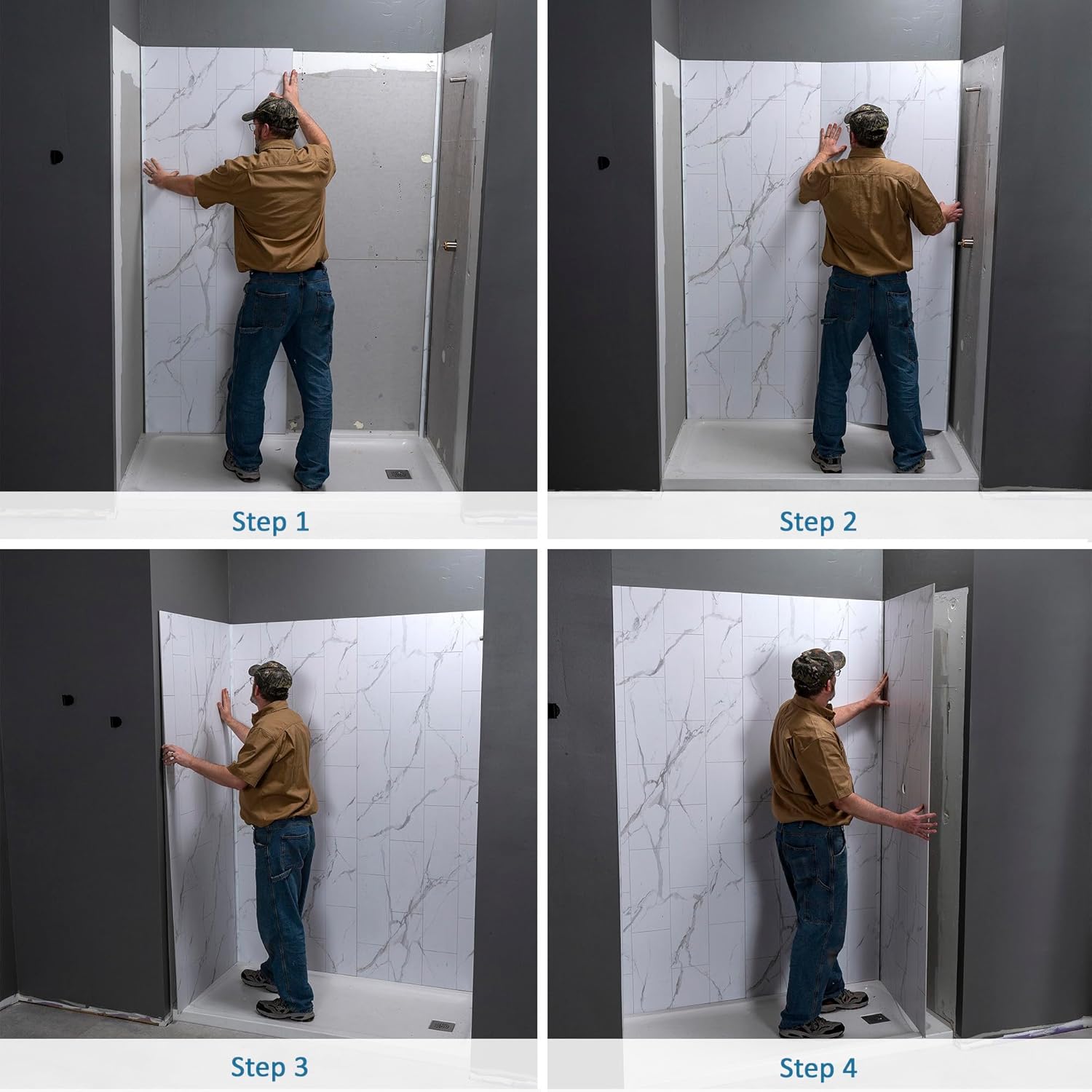Palisade Vinyl Shower Surround Kit 78in x 60in x 32in, Urban Cliff | Waterproof PVC wall panels, grout-free design, bathroom renovation, coordinating trim, shelves, adhesive and sealant included