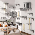 12-in-1 Cat Wall Shelves, Wall Mounted Cat Climber with Condo House, Scratching Post, Bridge Ladder, Space-Saving Indoor Play Furniture for Kittens, Gray