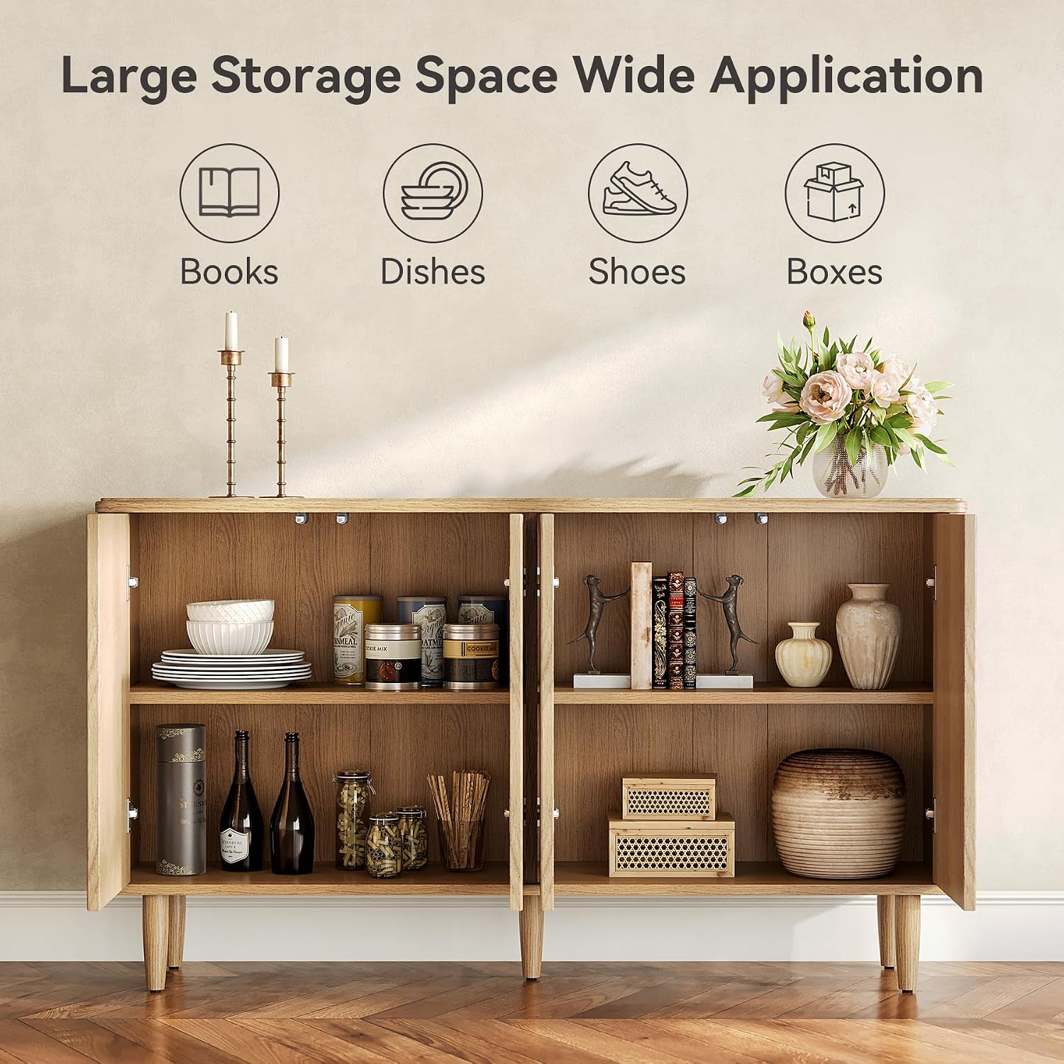 LITTLE TREE 59-Inch Buffet Cabinet Sideboard with Storage, Modern Sideboard Buffet Table with Doors for Living Room, Dining Room