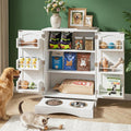 Hometis 23.5'(w) Dog Feeding Station with Storage, Dual Door Hung Storage, Hidden Feeding Bowls,(Off White)