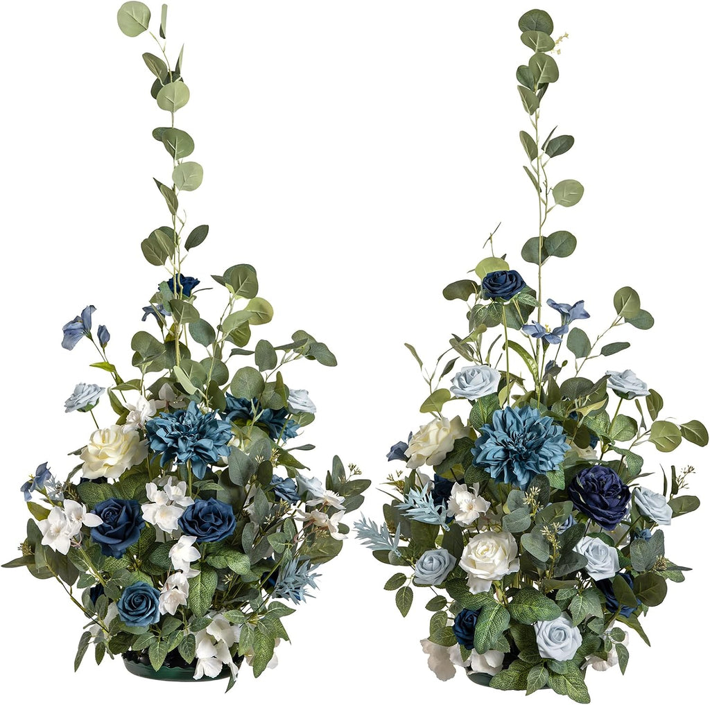 Ling's moment 41' Tall Free Standing Artificial Flowers Arrangements 2 pcs Wedding Arch Altar Stage Decorations Dusty Blue Navy for Ceremony Reception Silk Rose Fake Floral Party Outdoor Beach Decor