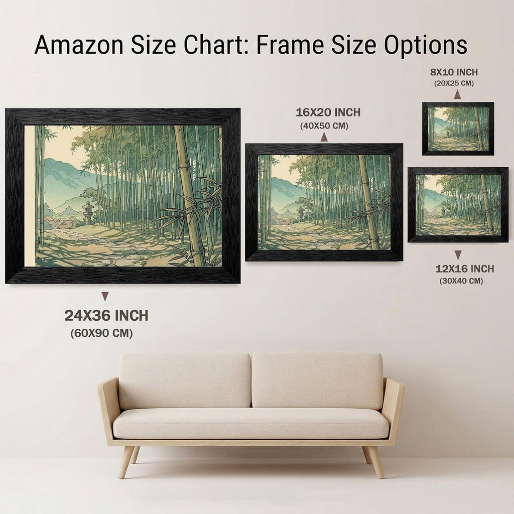 Framed Wall Art - Tranquil Bamboo Grove Japanese Style Woodblock Print in Premium Black Frame - Midday Nature Landscape Decor - Ready to Hang 16x20-24x36 Inch
