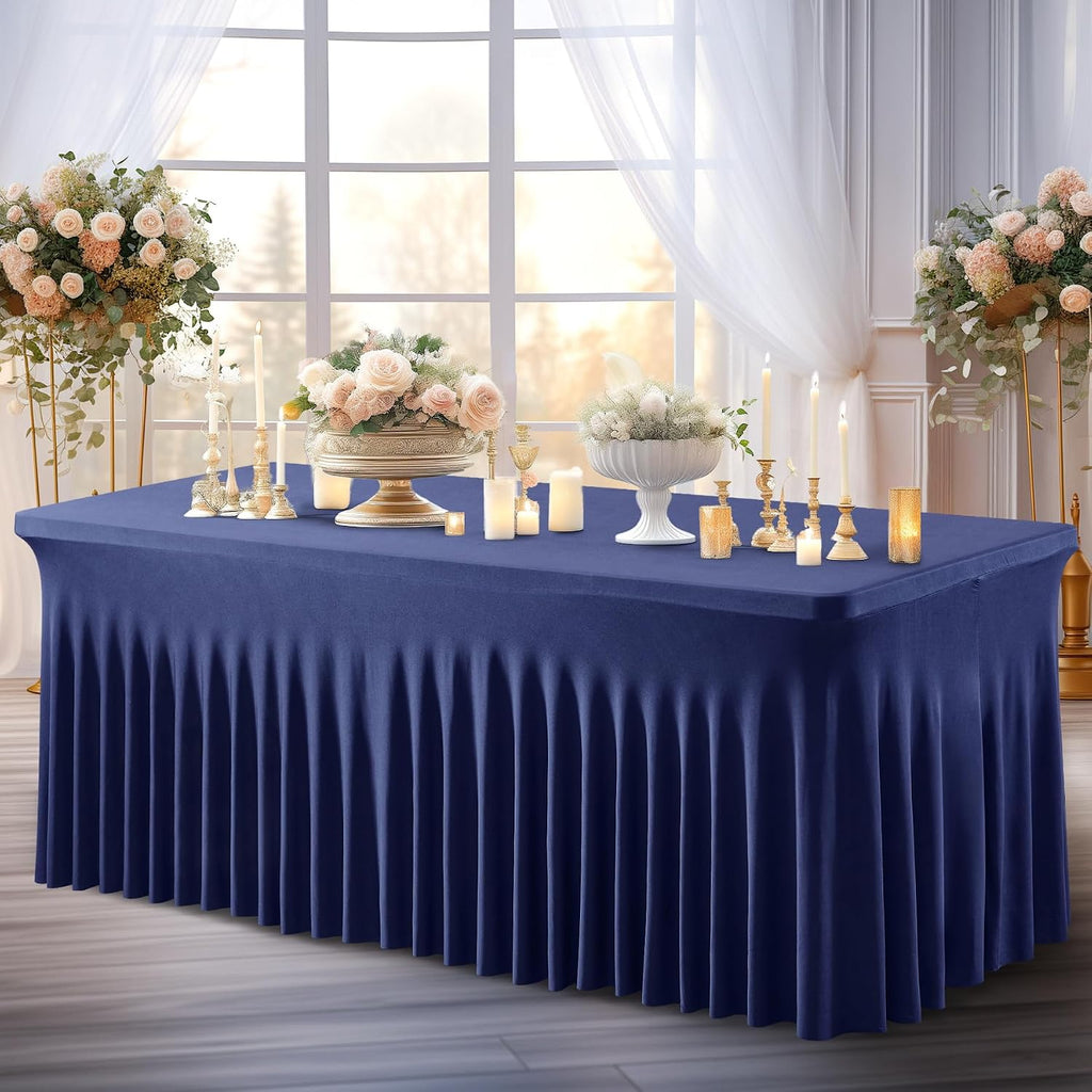Shillance 6 Packs Navy Blue Spandex Tableclothes for 8 Foot Rectangle Table, Spandex Table Covers 8FT Stretch Table Skirts Wrinkle Free Fitted Tablecover for Event, Wedding, Banquet & Parties