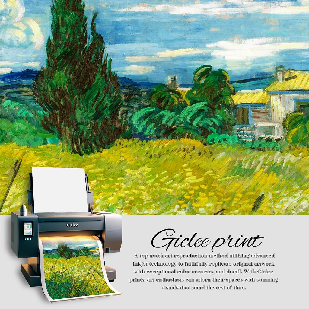 Green Wheat Field with Cypress by Vincent Van Gogh Framed Size:30x36 inches,Image Size:24x30 inches,Golden Frame The World Classic Art Reproductions,Wall Art for Home Decor