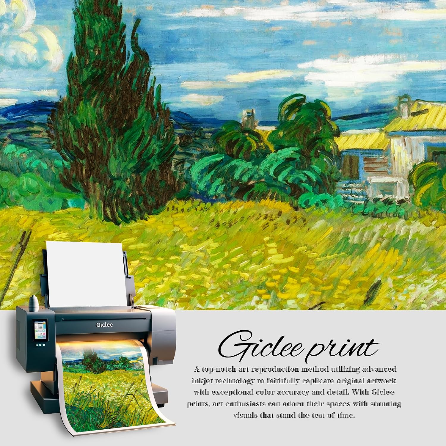 Green Wheat Field with Cypress by Vincent Van Gogh Framed Size:30x36 inches,Image Size:24x30 inches,Golden Frame The World Classic Art Reproductions,Wall Art for Home Decor