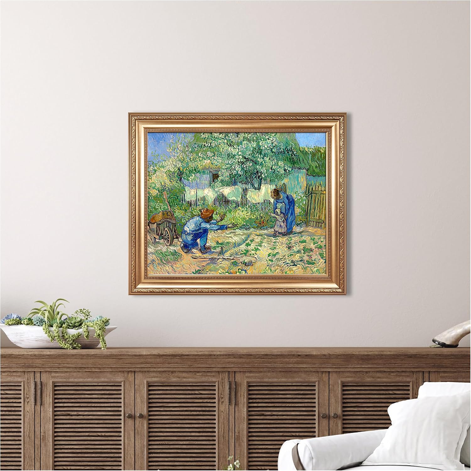 First Steps, after Millet by Vincent Van Gogh Framed Size:30x36 inches,Image Size:24x30 inches,Golden Frame The World Classic Art Reproductions,Wall Art for Home Decor