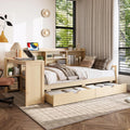Bellemave Twin Corner Bed Frame with Desk and Storage Shelves,Charging Port, Wood Twin Size Daybed with Bookcase and Drawers, Natural Color