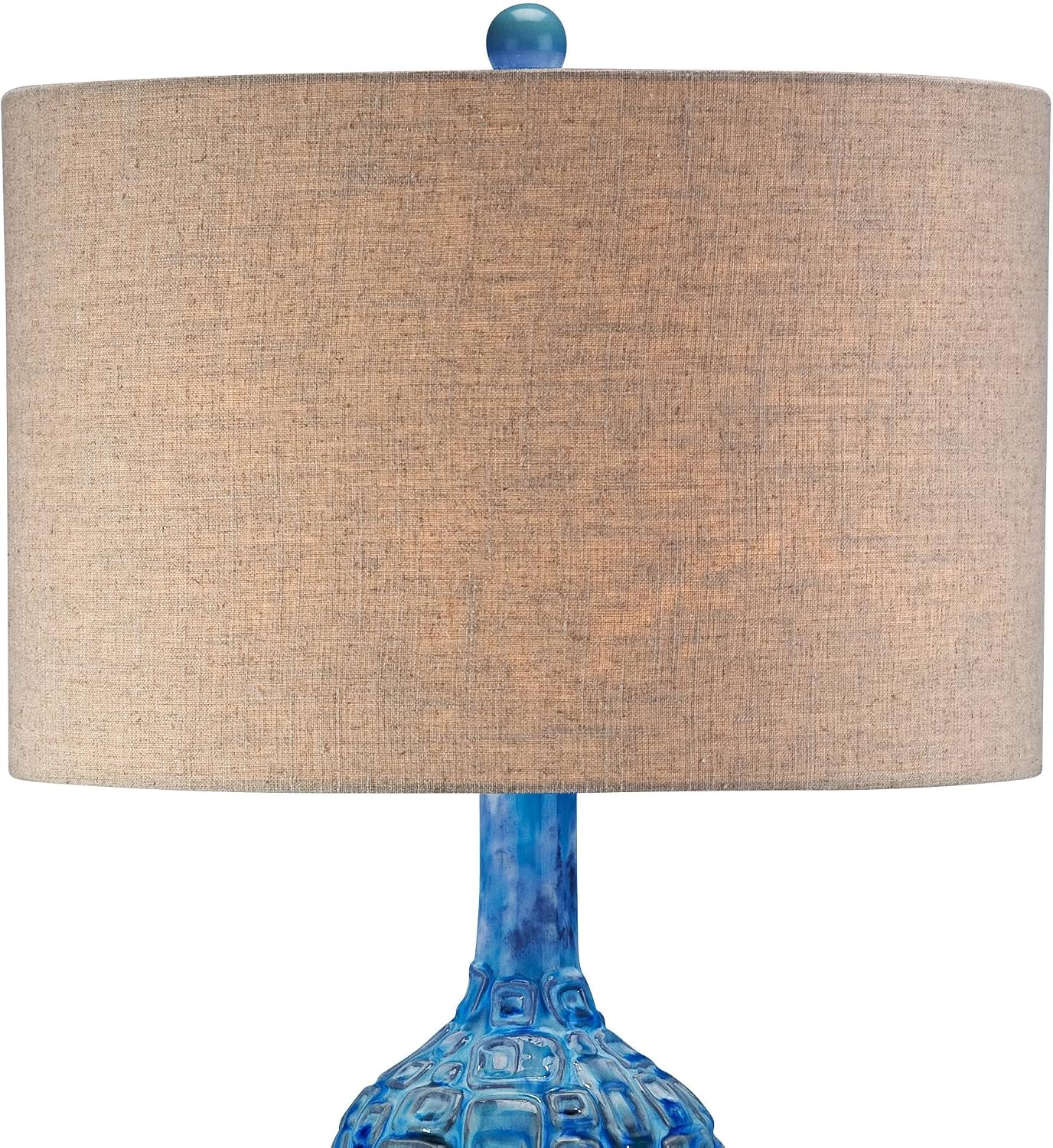 Possini Euro Design Mid Century Modern Style Table Lamp Ceramic Tiled Teal Tall Tan Linen Fabric Drum Shade Decor for Living Room Bedroom House Bedside Home Office Entryway (Colors May Vary)
