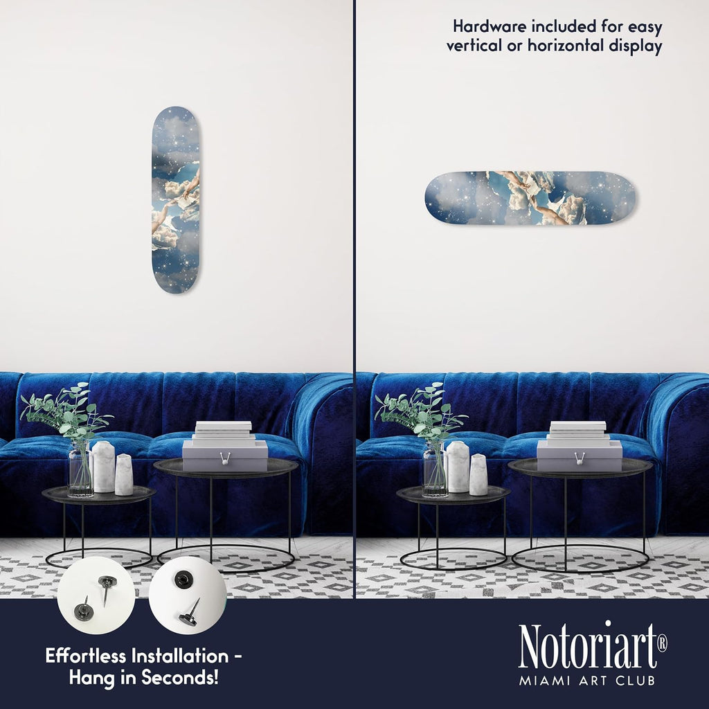 Retro Collage Art Acrylic Wall Art Die-Cut Easy-to-Hang, 1 Panel 8' x 32', The Creation Skateboard