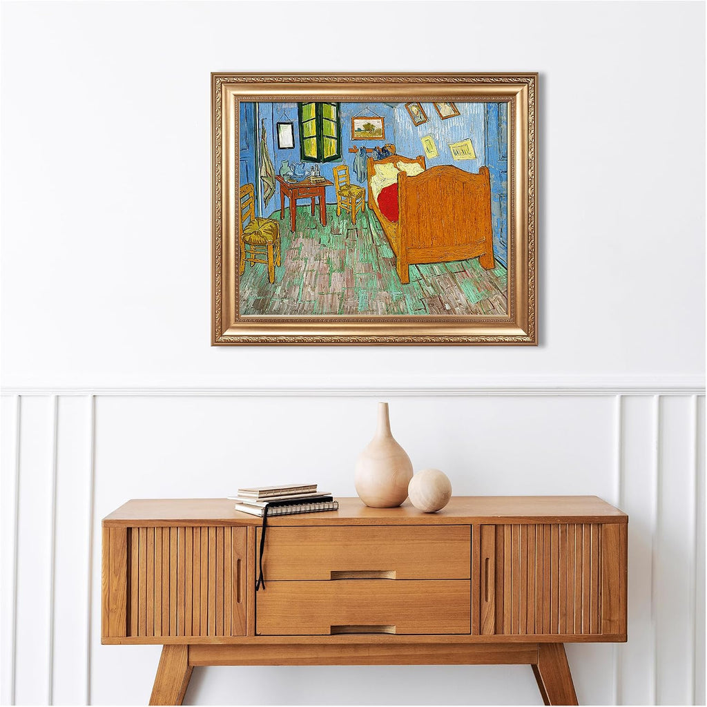 Bedroom in Arles by Vincent Van Gogh Framed Size:30x36 inches,Image Size:24x30 inches,Golden Frame The World Classic Art Reproductions,Wall Art for Home Decor
