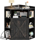Halitaa Corner Storage Cabinet, Farmhouse Corner Bookshelf with Storage 6-Cubby Wooden Cabinet with USB Ports and Outlets Industrial Organizer for Small Space, Study, Playroom, Living Room
