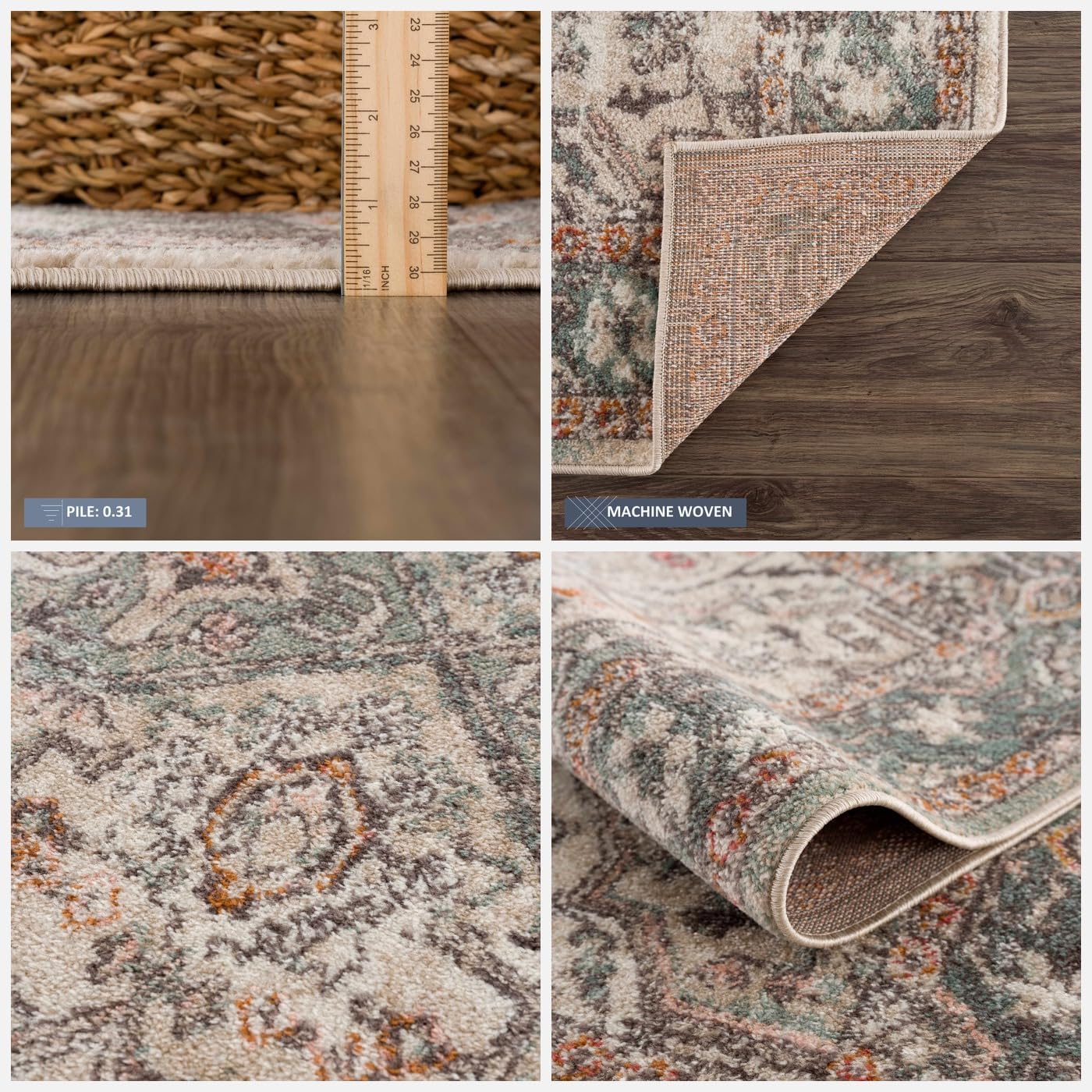 BoutiqueRugs Beige Abstract Traditional 5x7 Area Rug Charcoal Mustard Camel Dusty Pink Light Gray Off White Sky Blue Brick Red Tribal Damask Bolinas Living Room Bedroom Dining Room Home Office