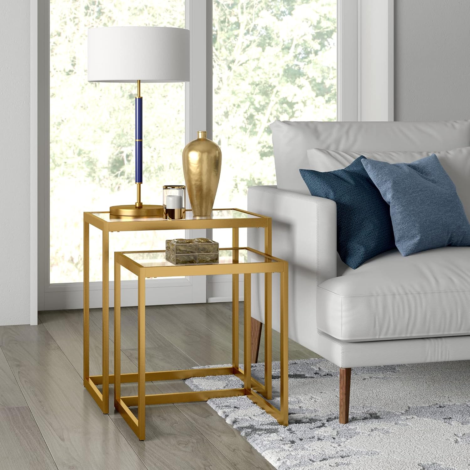 Henn&Hart Rectangular Nested Side Table in Brass, Table for Living Room, Bedroom