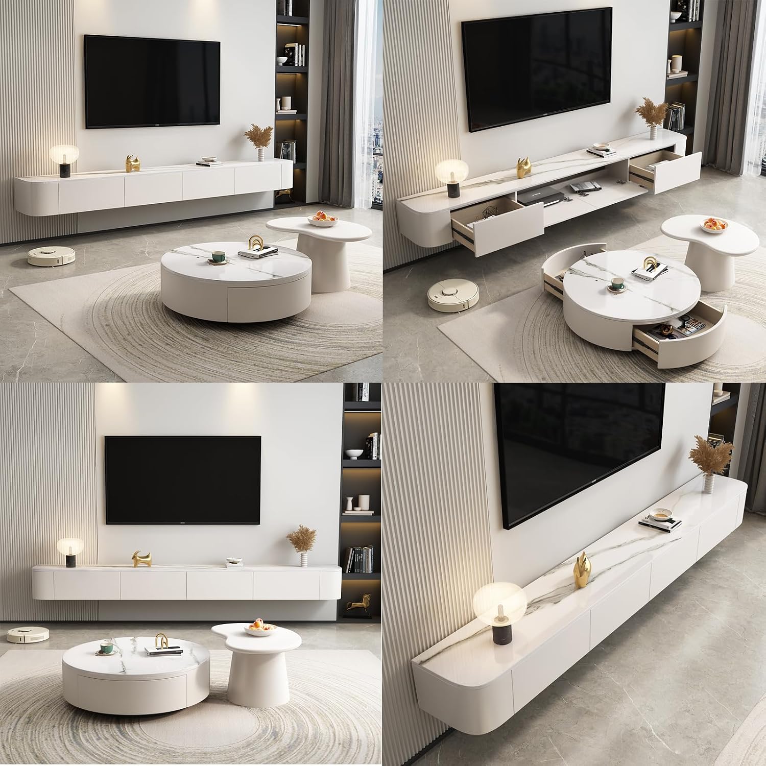 Floating TV Stand Large Floating TV Shelves Wall Mounted Multi Storage Compartment TV Media Console Floating TV Cabinet Bench Under TV Storage TV Lowboard(Rock White, 47.2 * 7.9 * 9.4 in)