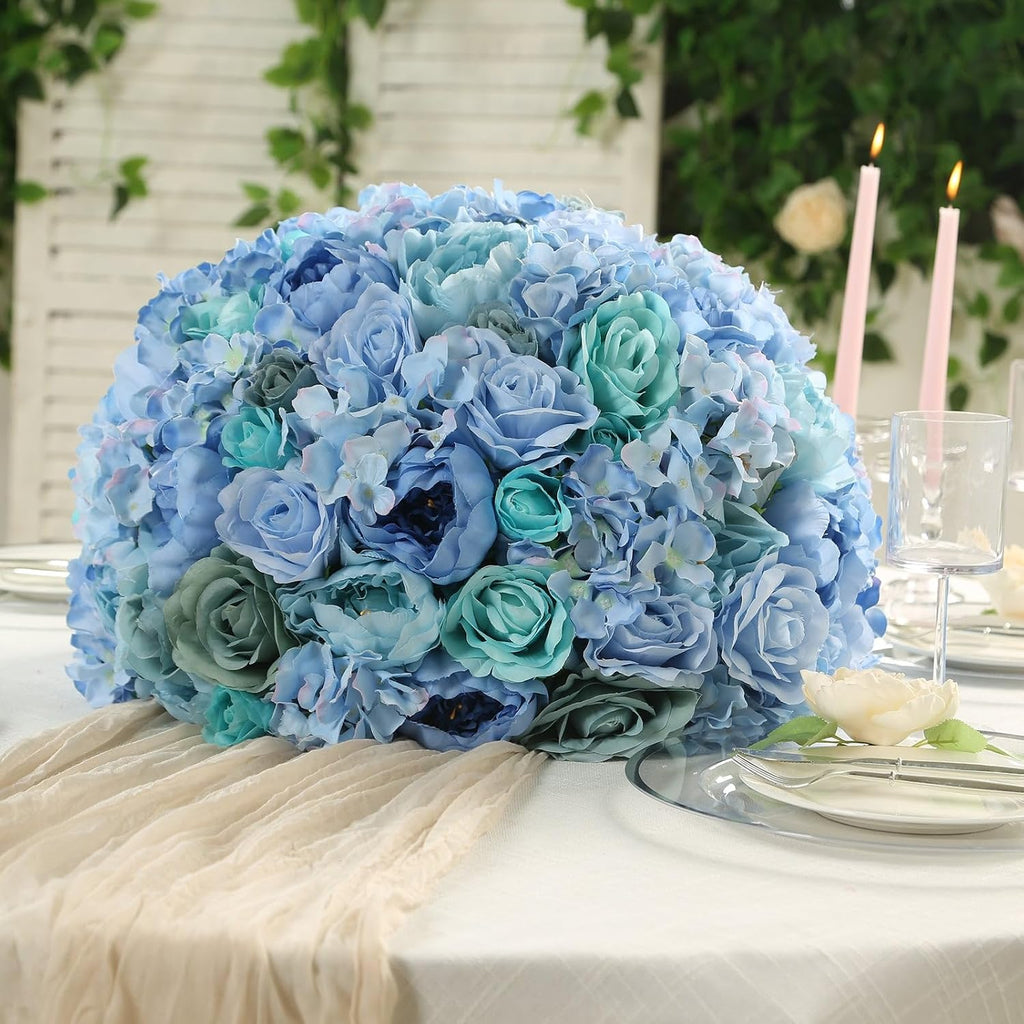Efavormart 20 inch Blue Pre-Arranged Artificial Rose Flower Ball, Large High-Density Silk Rose Centerpiece Arrangement for Wedding Staging and Floor Vases