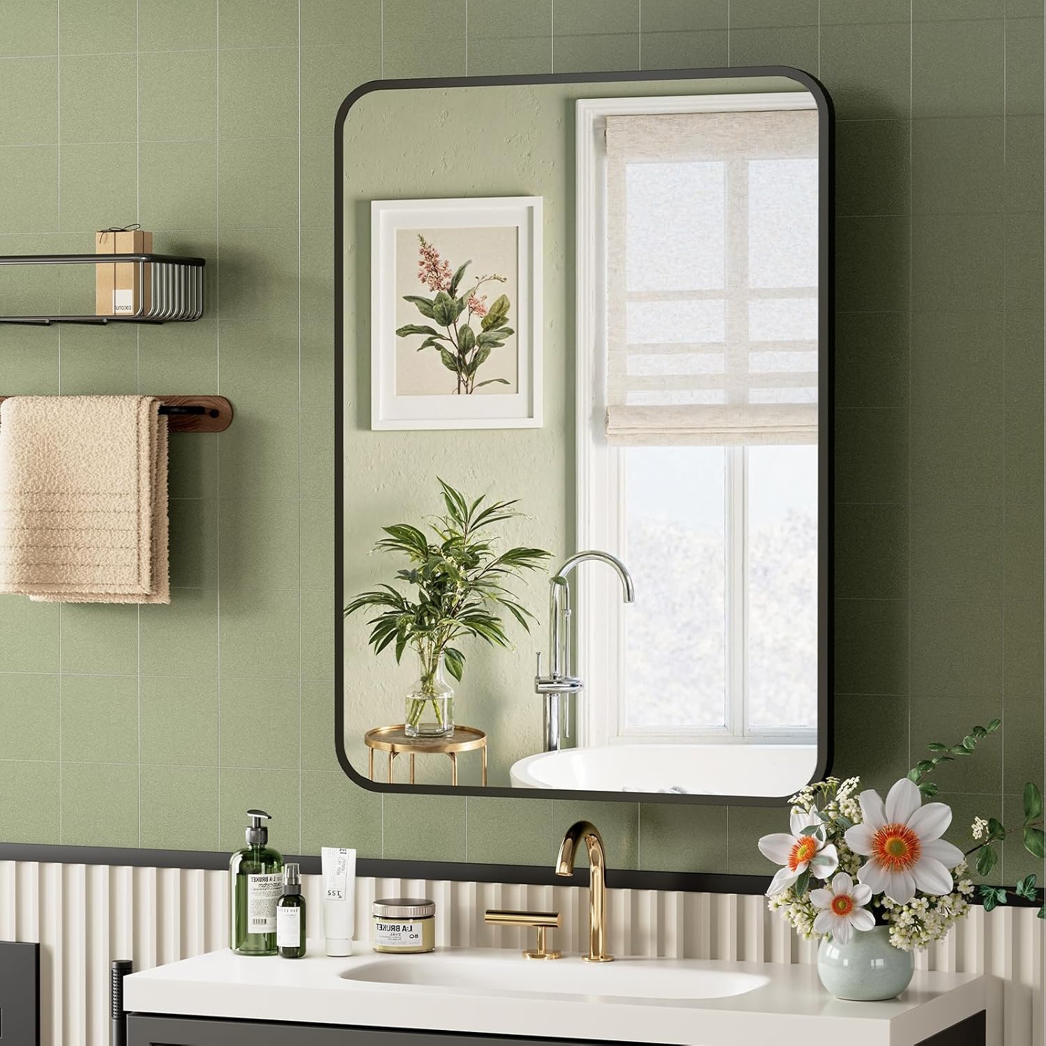 ACEMIRO 20x28 Inch Black Recessed Bathroom Medicine Cabinet with Mirror Metal Framed Farmhouse Surface Wall Mounted Mirrored Bathroom Medicine Cabinets