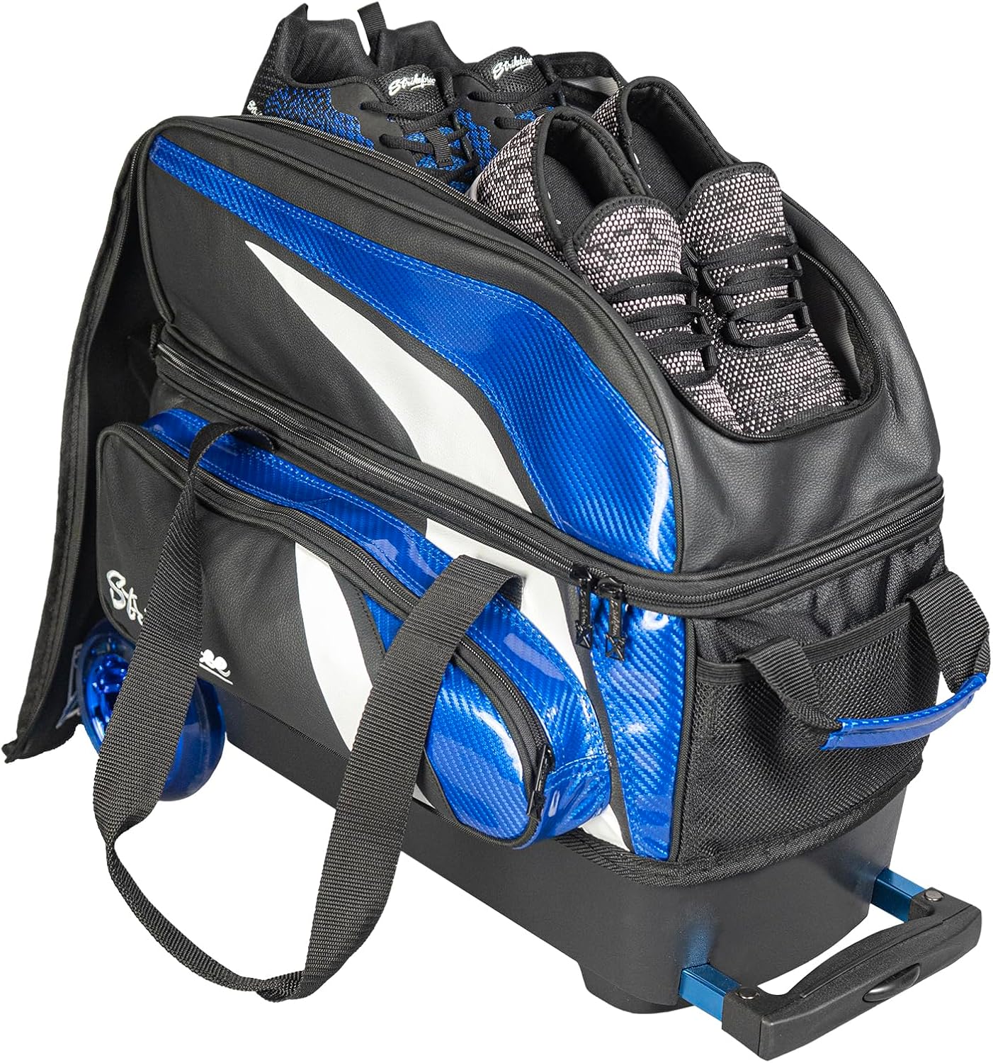 KR Strikeforce Cruiser Lux Double Bowling Ball Roller Bag with Upper Shoe Compartment and Side Accessory Pouch