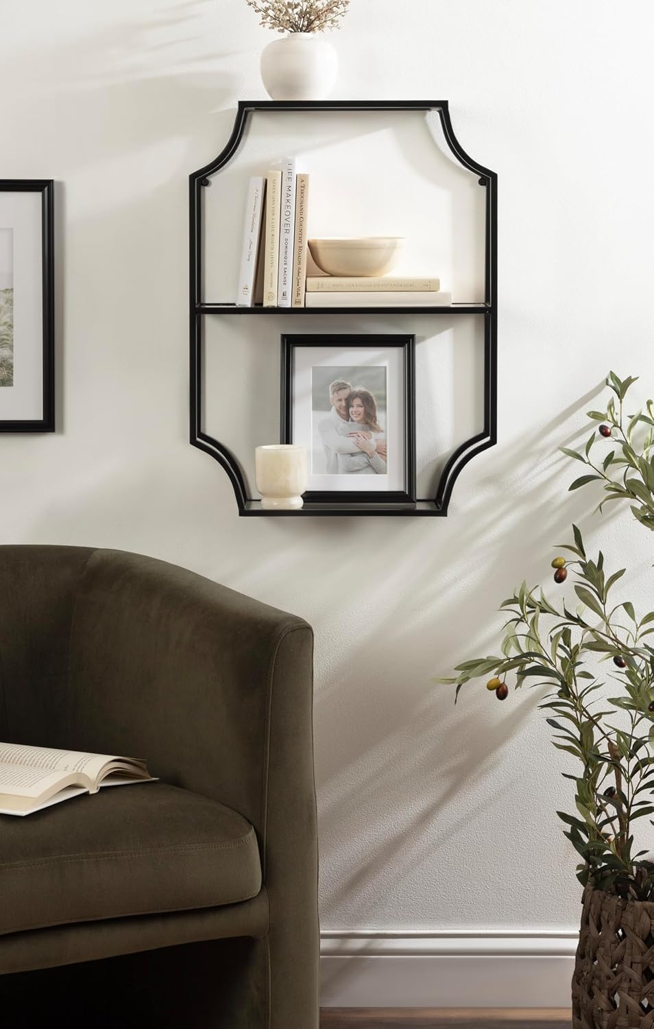 Kate and Laurel Ciel Glam Geometric Rectangular Wall Shelf; 18 x 24; Black; Decorative Shelves for Use as Over-the Toilet Storage or Bedroom Display Shelving