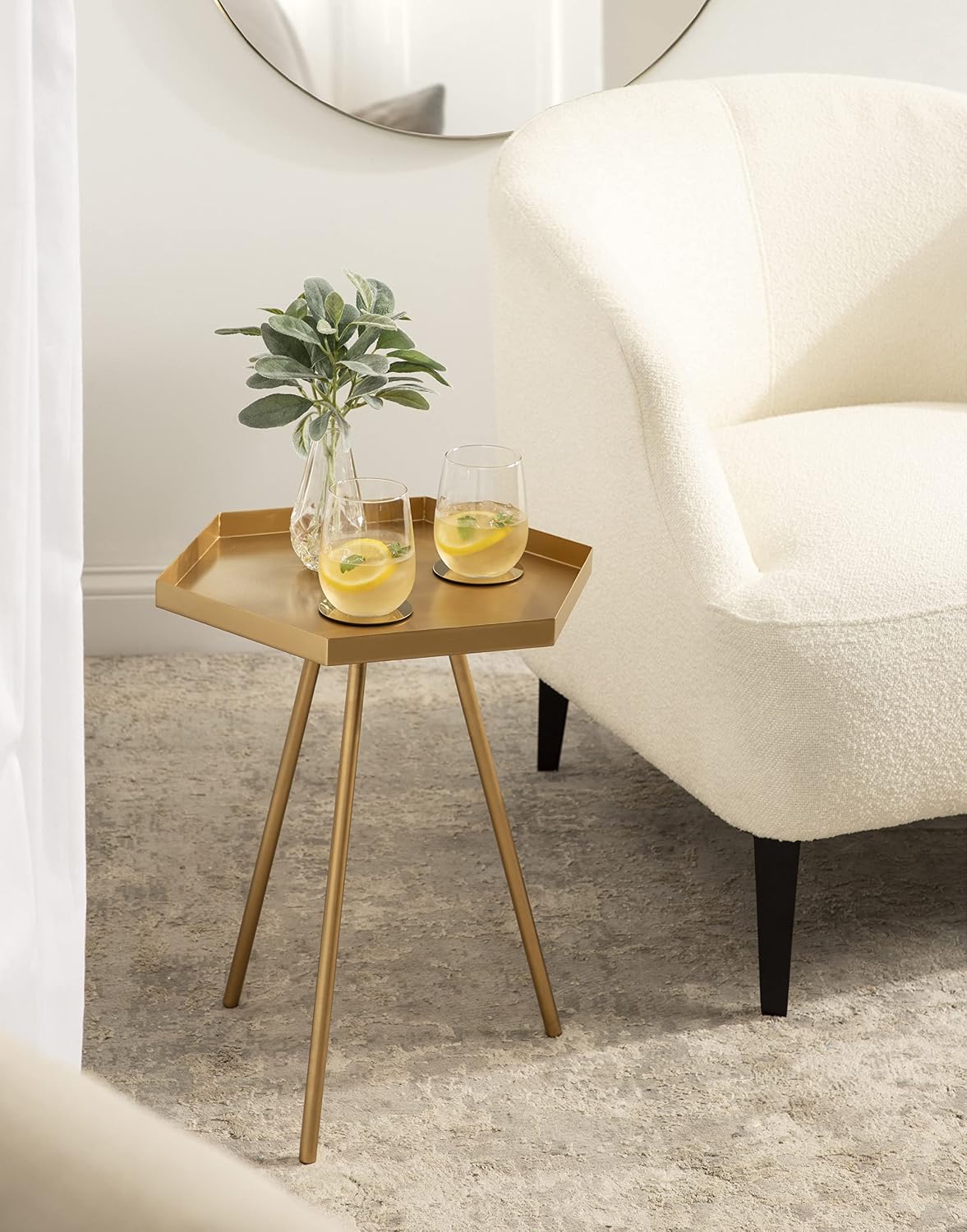 Kate and Laurel Kashvi Modern Side Table; 17 x 15 x 20; Gold; Decorative Glam Hexagon Bedroom Nightstand Table for Storage and Display