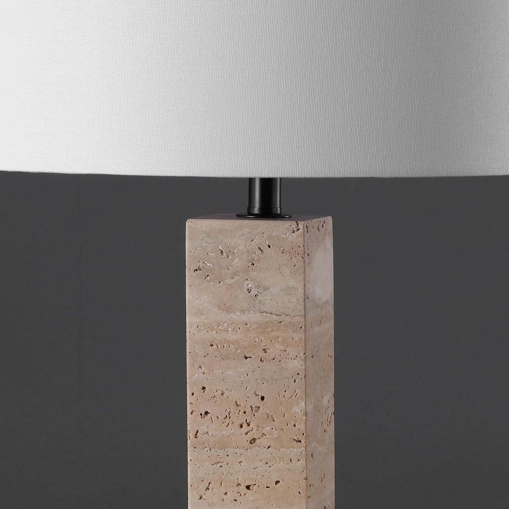 SAFAVIEH Couture Collection Hannabeth Travertine/Black 27-inch Dimmable Table Lamp for Bedroom Living Room Home Office Desk Nightstand