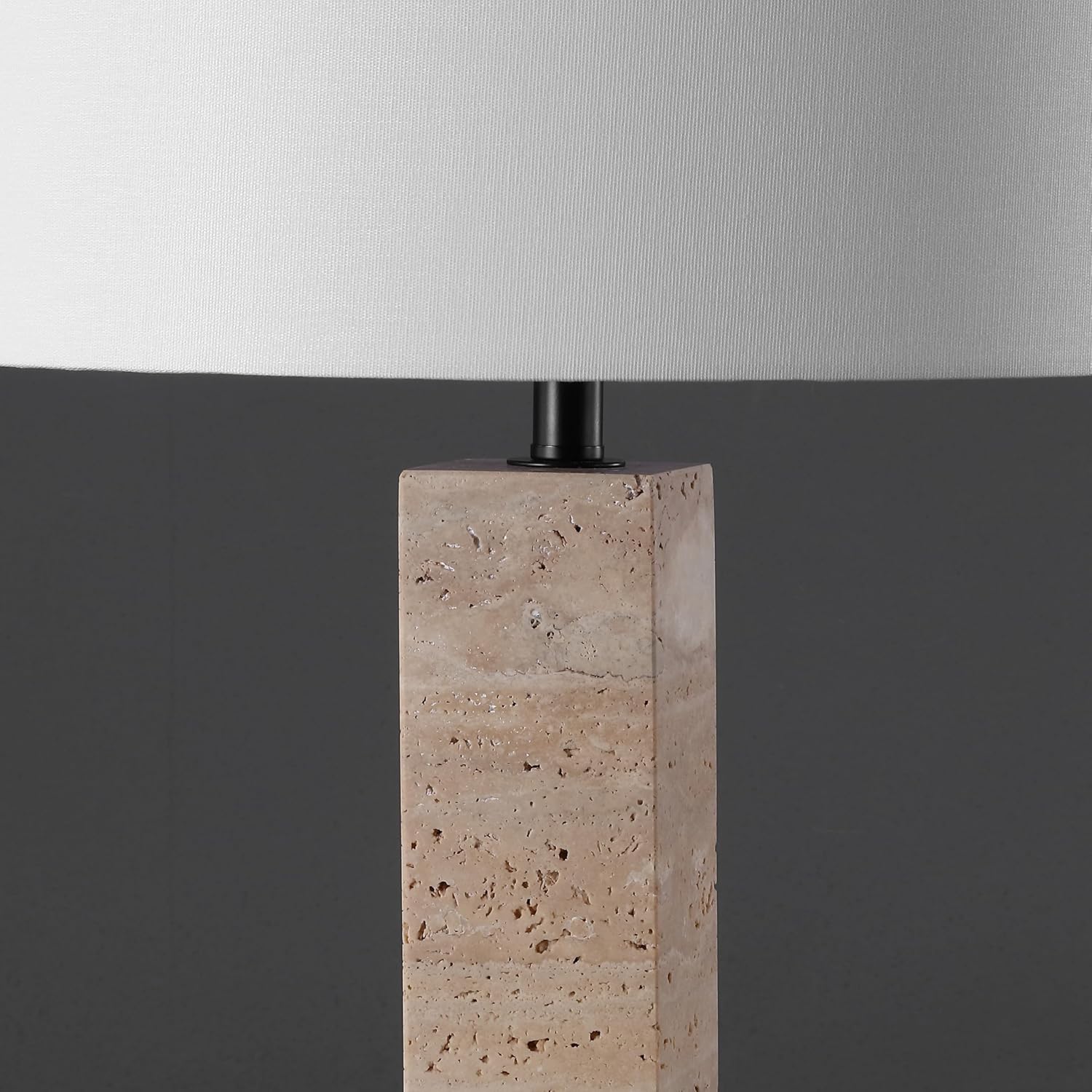 SAFAVIEH Couture Collection Hannabeth Travertine/Black 27-inch Dimmable Table Lamp for Bedroom Living Room Home Office Desk Nightstand
