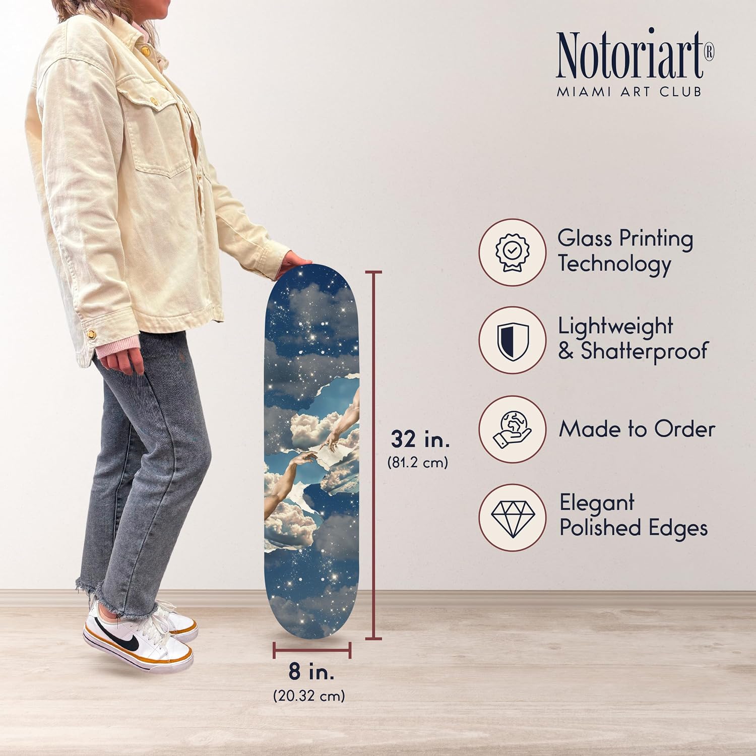 Retro Collage Art Acrylic Wall Art Die-Cut Easy-to-Hang, 1 Panel 8' x 32', The Creation Skateboard