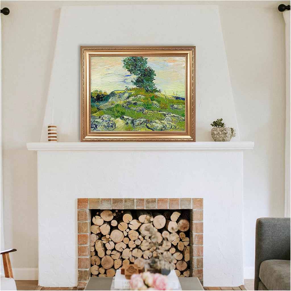 The Rocks by Vincent Van Gogh Framed Size:30x36 inches,Image Size:24x30 inches,Golden Frame The World Classic Art Reproductions,Wall Art for Home Decor