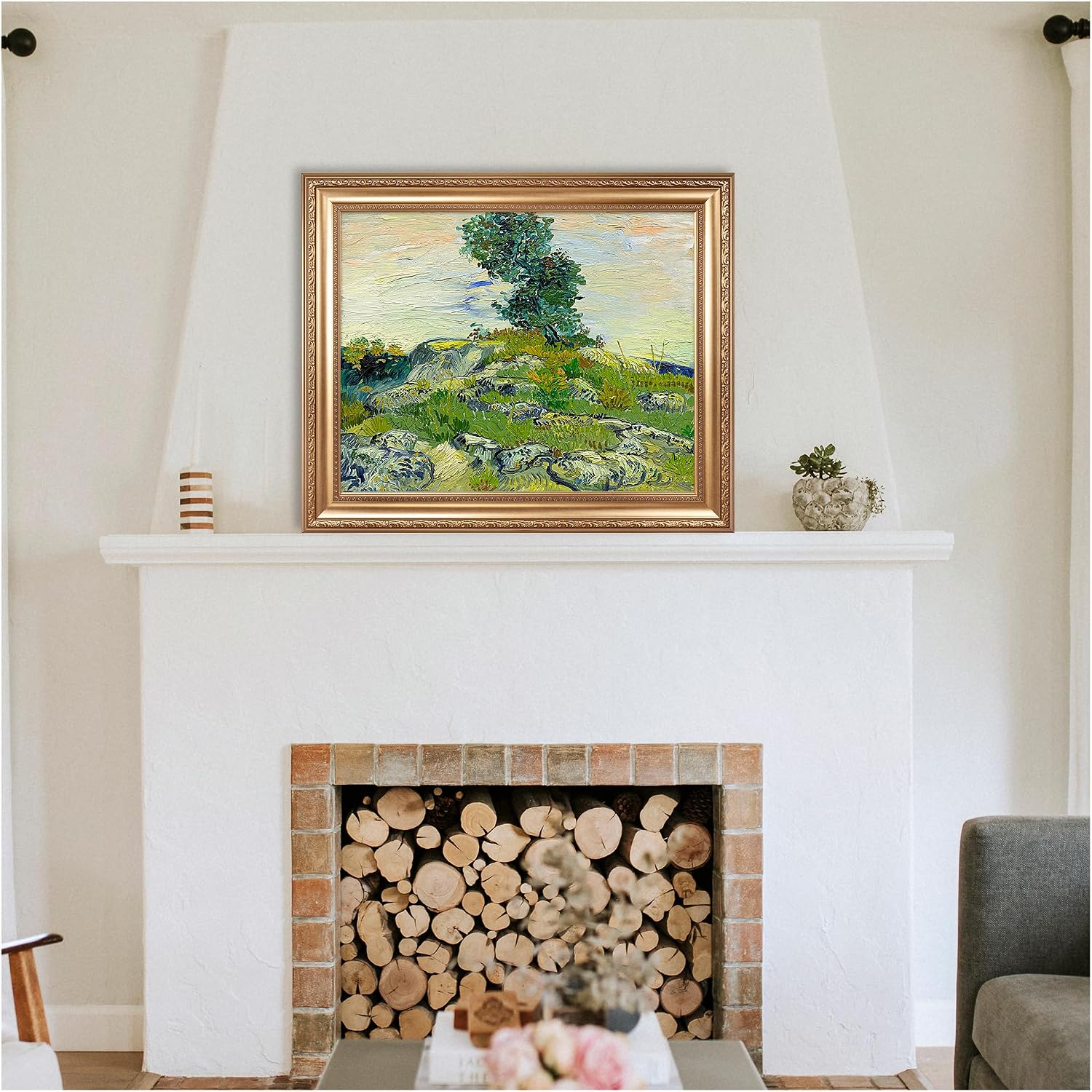 The Rocks by Vincent Van Gogh Framed Size:30x36 inches,Image Size:24x30 inches,Golden Frame The World Classic Art Reproductions,Wall Art for Home Decor