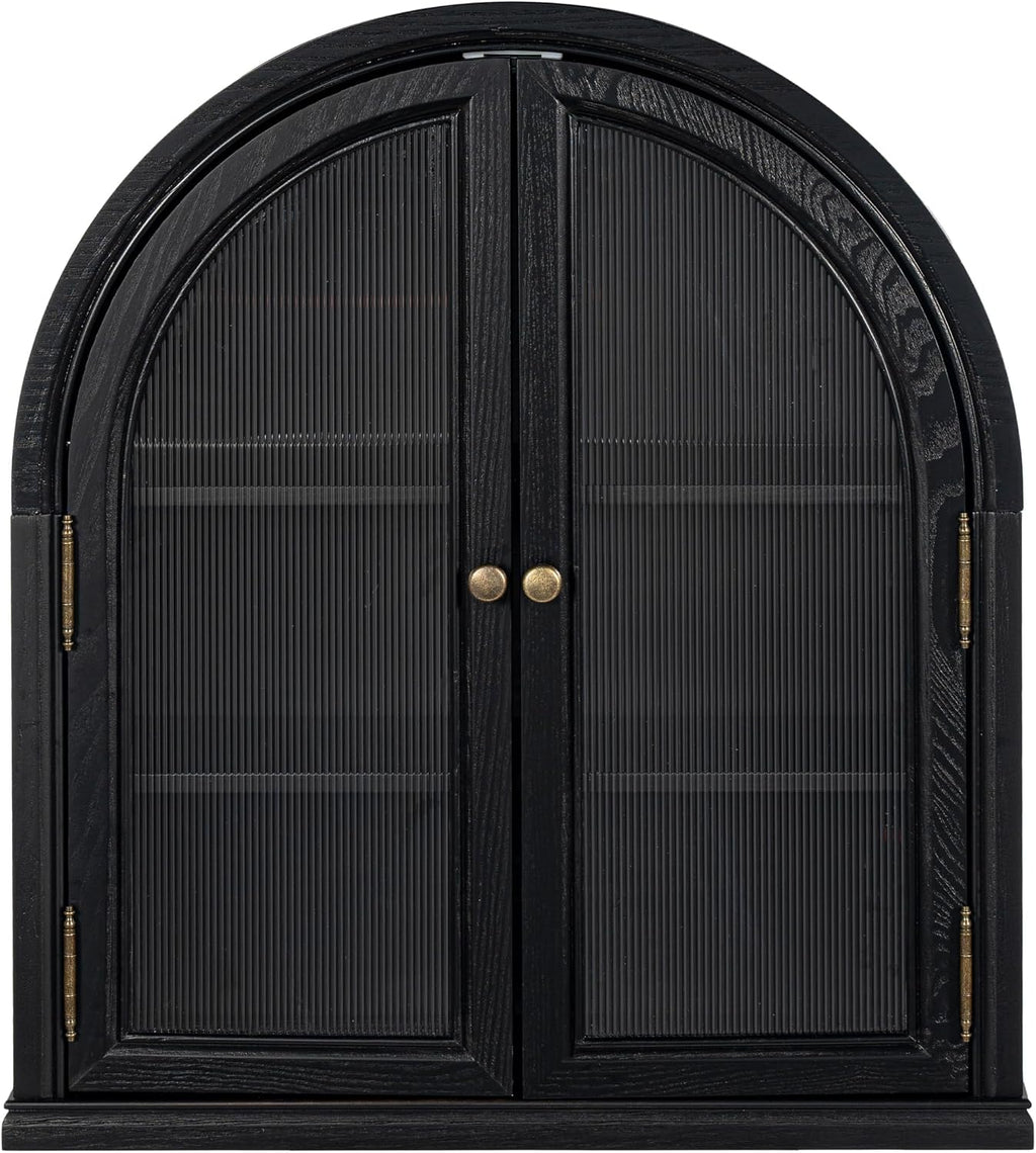 Chogori Solid Wood Arched Bathroom Wall Cabinet, 27x24x9 Inch Over The Toilet Storage Cabinet with Acrylic Doors & 3 Adjustable Shelves, Wall Mounted Cabinet for Bathroom, Kitchen, Laundry Room, Black