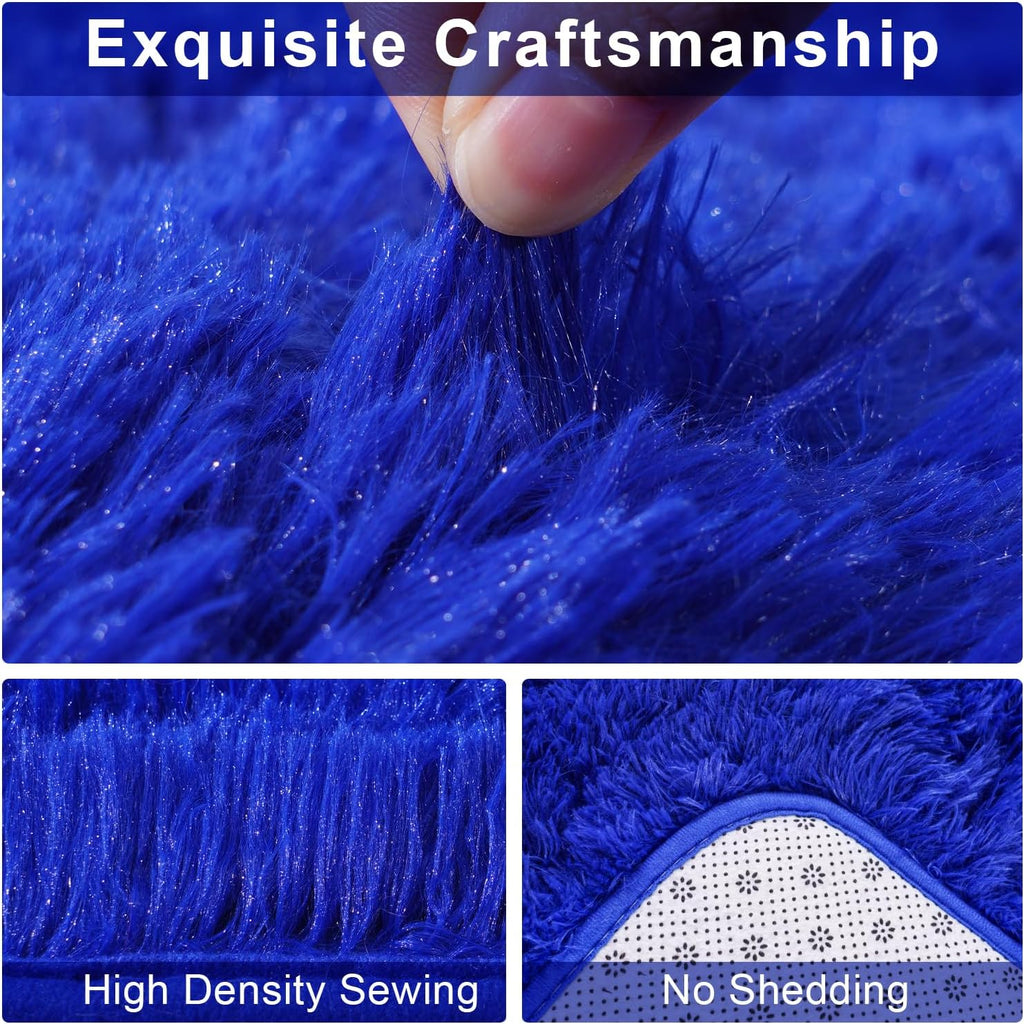 Extra Large 10x14ft Fuzzy Rug Blue Fluffy Rug for Living Room, Big Plush Non-Skid Shag Carpet, Soft Shaggy Rugs for Bedroom Indoor Modern Home Decor