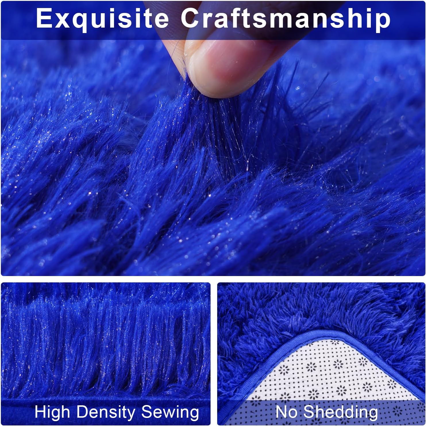 Extra Large 10x14ft Fuzzy Rug Blue Fluffy Rug for Living Room, Big Plush Non-Skid Shag Carpet, Soft Shaggy Rugs for Bedroom Indoor Modern Home Decor