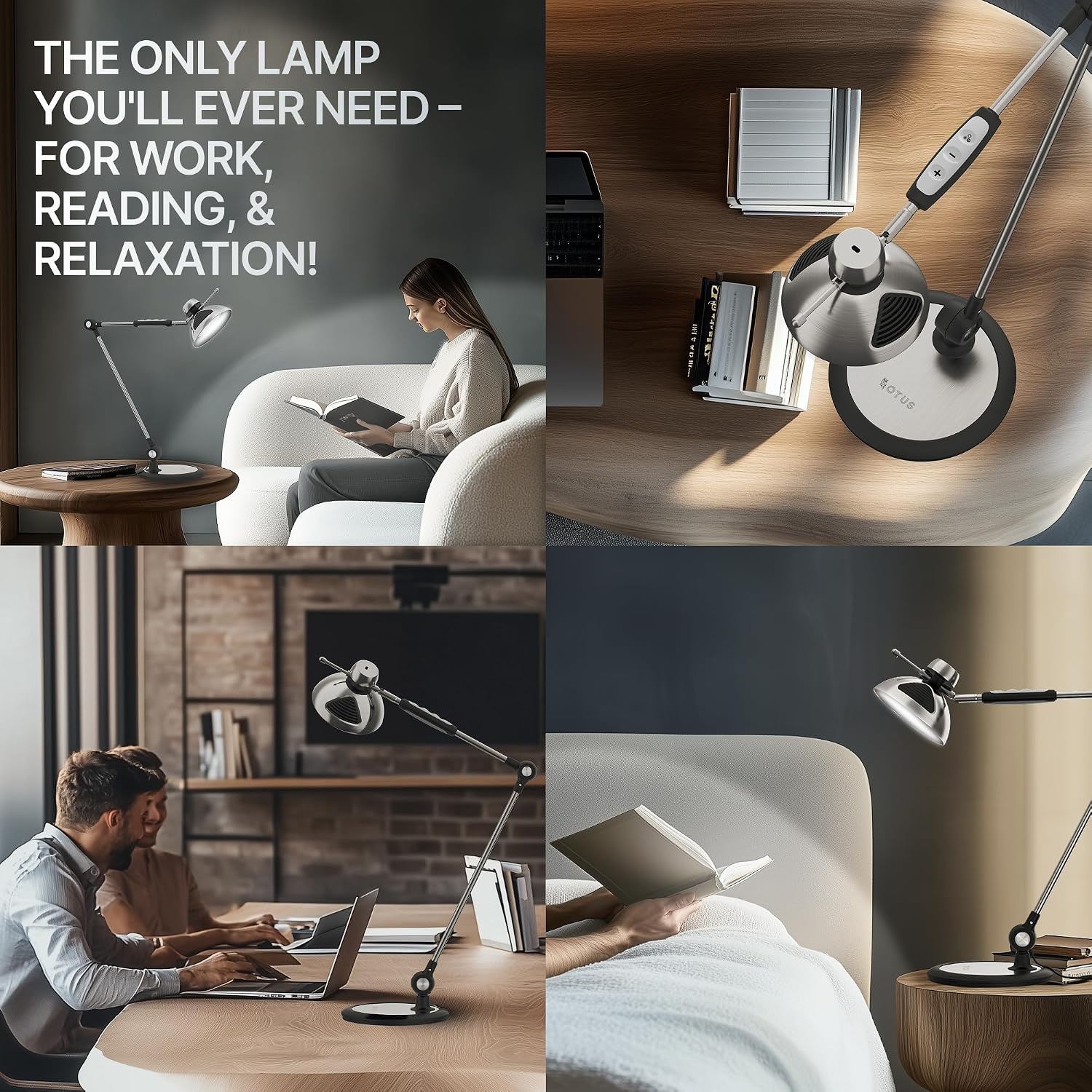 OTUS LED Desk Lamp for Home Office, Gesture On Off and Touch Control, Tall Architect Swing Arm Desk Light, 1500 Lux Eye Care Dimmable, 12 Levels, 3 Color Temps, Weighted Metal Base
