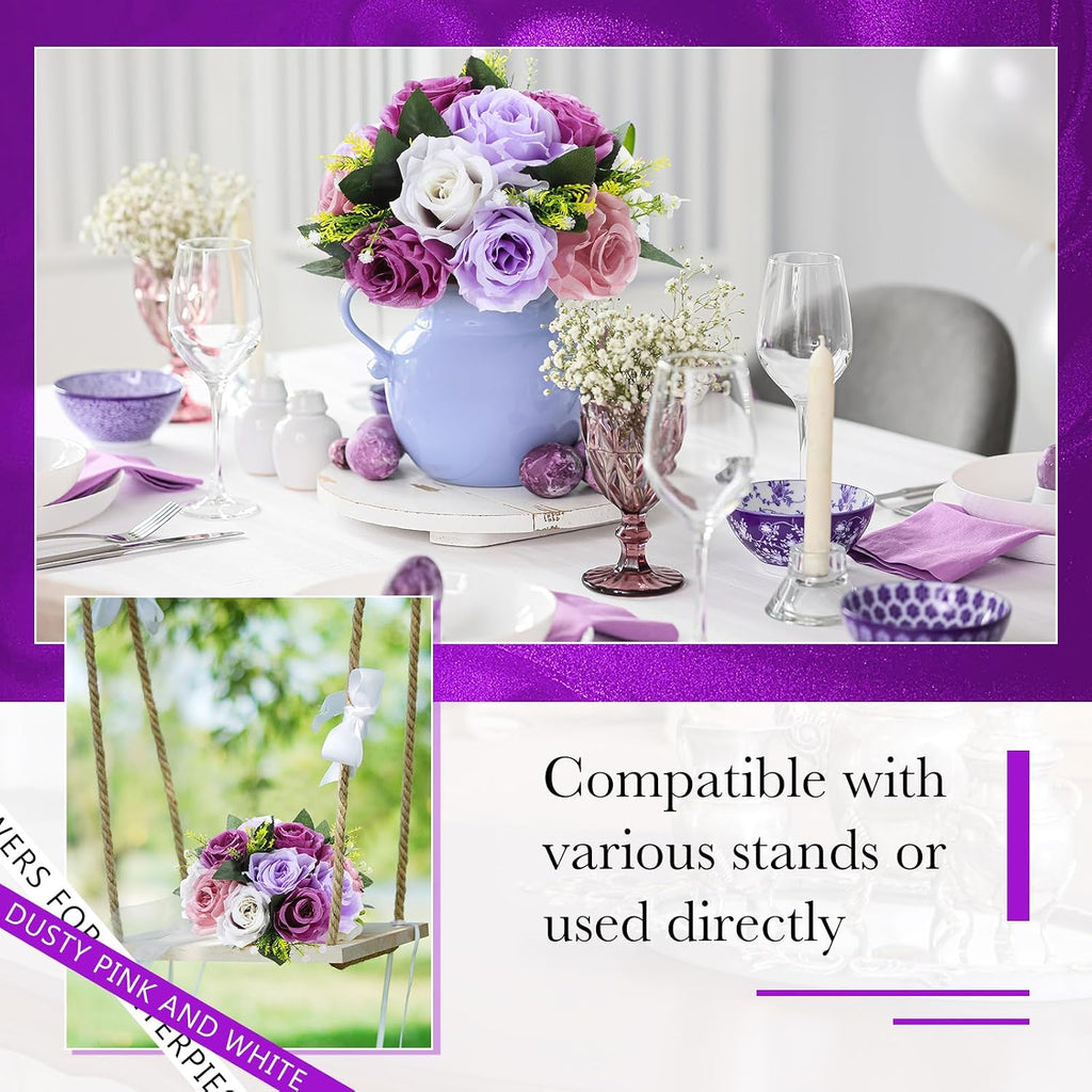Hotop 24 Pcs Artificial Rose Flower Balls for Centerpieces, Silk Roses Kissing Balls Romantic Faux Floral Arrangements for Engagement Wedding Home Decor (Fantasy Violet)