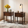 Chogori Solid Wood End Table with Drawer, 2PCS Sofa Side Table with Storage Shelves, Real Wood Beside Table Accent Table Nightstand for Small Spaces, Living Room, Easy Assembly (Walnut)