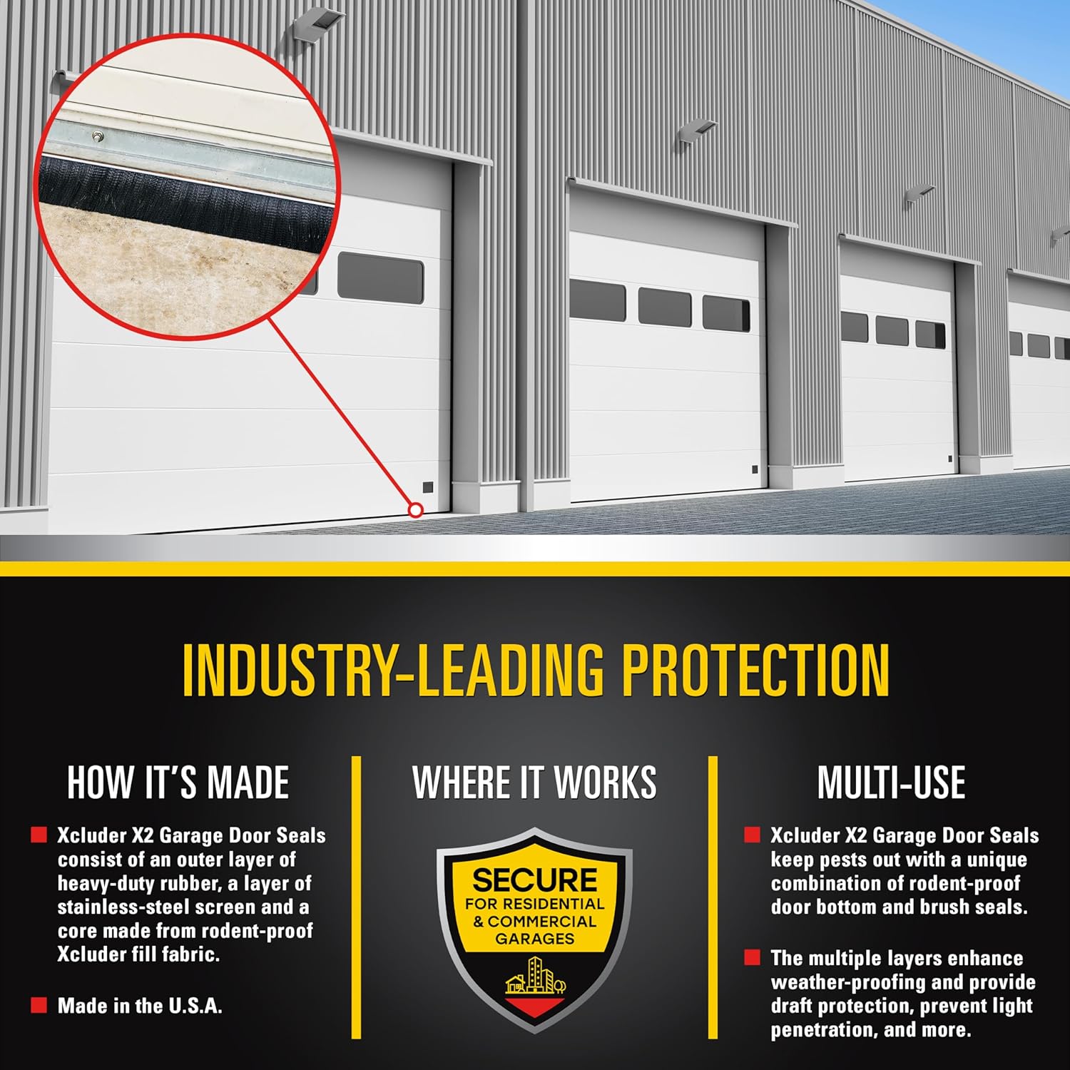 Xcluder X2 Rodent Proof Overhead Sectional Door Seal Kit, 8'2' Wide for 1.75' Thick Garage Doors, Stops Mice, Rats and Weather, Suitable for Residential or Commercial Property Use