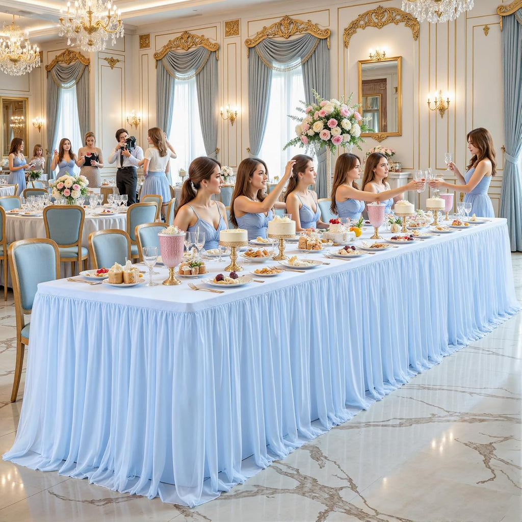4 Pack Baby Blue Tulle Tablecloth Skirt for 8 Foot Rectangle Tables Baby Shower Tablecloths Blue Ruffle Tutu Table Skirt Stretch Fitted Table Covers for Wedding Birthday Party Banquet Reception