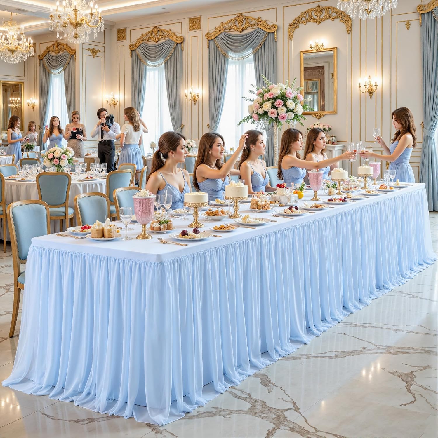 4 Pack Baby Blue Tulle Tablecloth Skirt for 8 Foot Rectangle Tables Baby Shower Tablecloths Blue Ruffle Tutu Table Skirt Stretch Fitted Table Covers for Wedding Birthday Party Banquet Reception