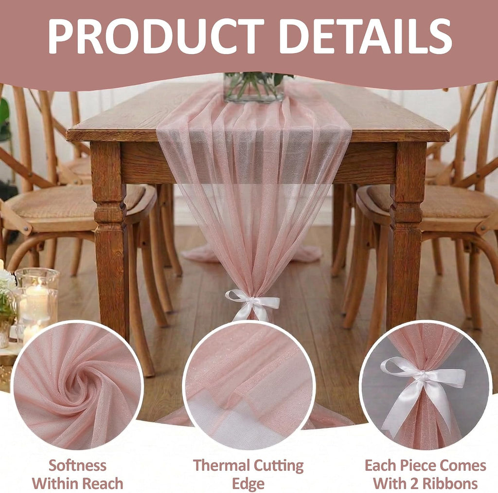MDS® Pack of 25, 10ft Chiffon Table Runner 29 x 120 Inches, Sheer Wedding Runner Romantic Rustic Table Runner for Wedding Decoration, Birthday Party, Bridal Shower, Party Arch Décor - Blush Pink