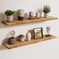 Axeman 36 inch Floating Shelves for Wall - 8'' D Live Edge Rustic Solid Elm Wood Floating Shelves Wall Mounted, Wall Shelves with Invisible Bracket for Living Room Bedroom Kitchen, Set of 2 Natural