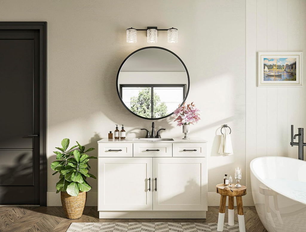 Keonjinn 24 x 24 In Round Medicine Cabinets for Bathroom, Black Mirror Surface Mount Medicine Cabinet, Circle Black Medicine Cabinet with Mirror, Adjustable Shelves Framed Bathroom Mirror with Storage