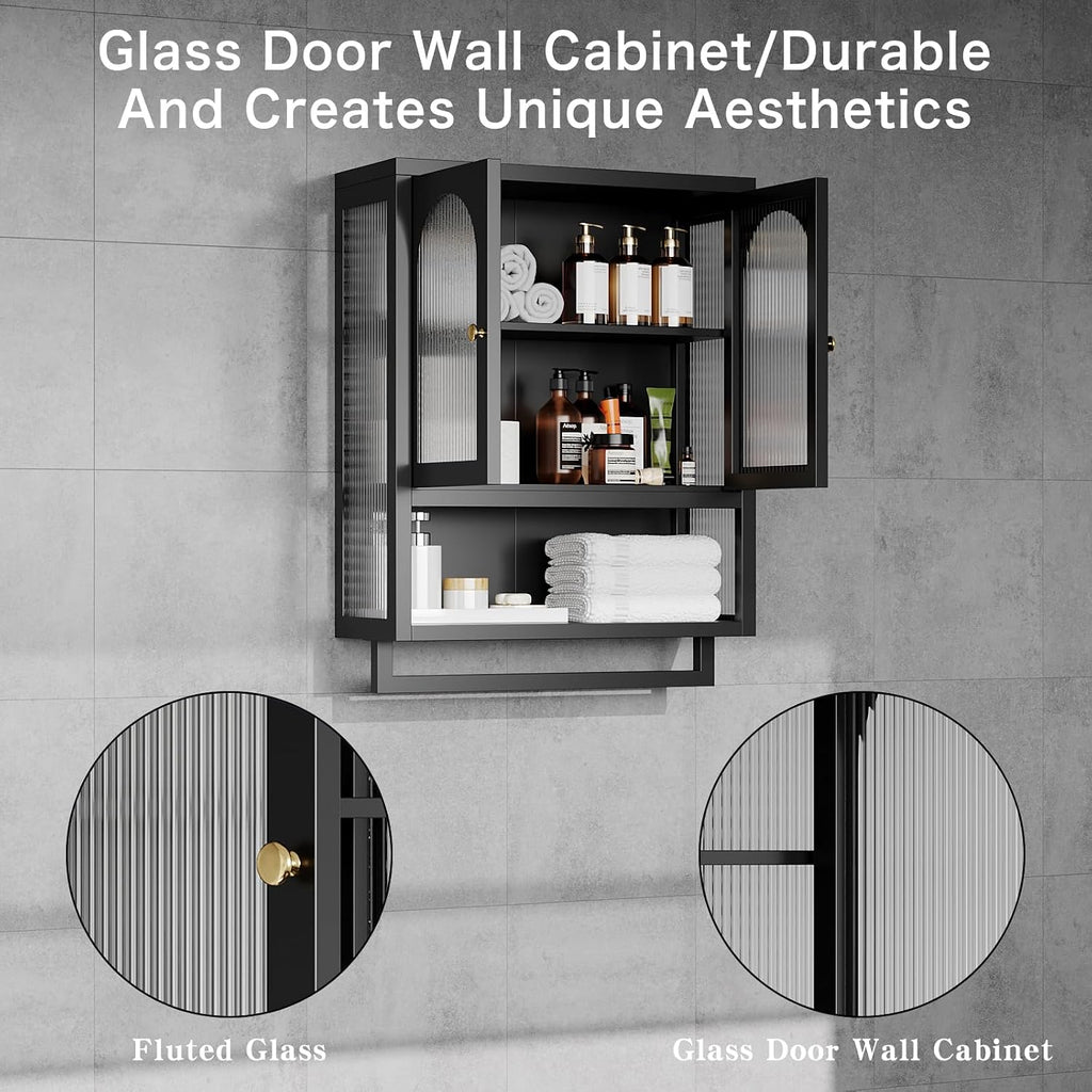 ALBAD Bathroom Cabinet Wall Mount,Metal Medicine Cabinet Wall Mounted with Glass Doors,Bathroom Wall Storage with Adjustable Shelves for Kitchen,Dining Room, Laundry