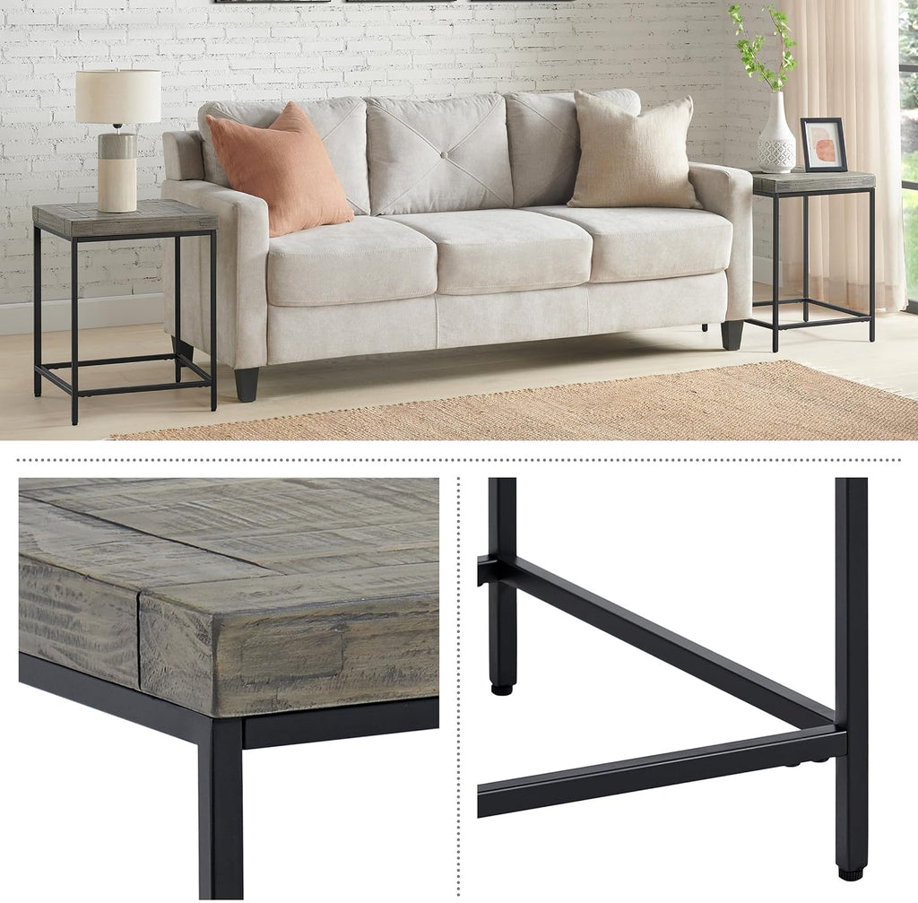 Alaterre Furniture End Table Set - Set of 2 Industrial Side Tables with Wood Tops and Metal Frames - for Living Room, Bedroom, or Dorm Room (Gray)