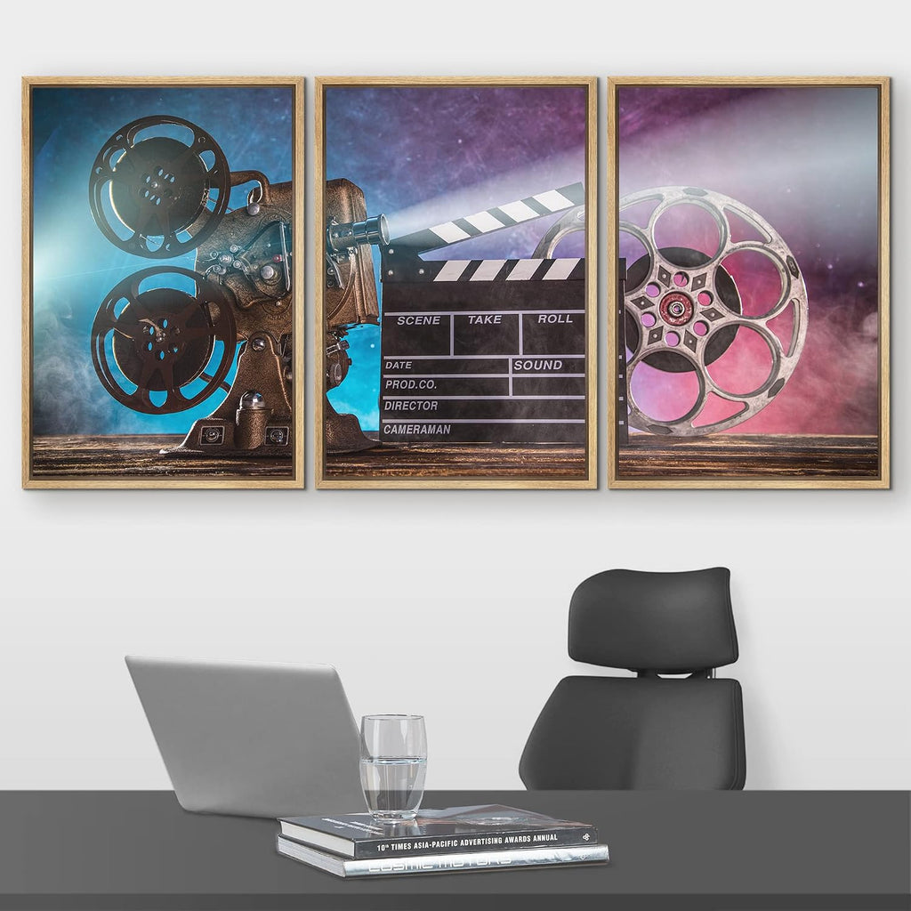 wall26 Framed Canvas Print Wall Art Set Hollywood Movie Projector Film Clapperboard Pop Culture Celebrities Photography Realism Decorative Scenic for Living Room, Bedroom, Office - 16'x24'x3 Natural