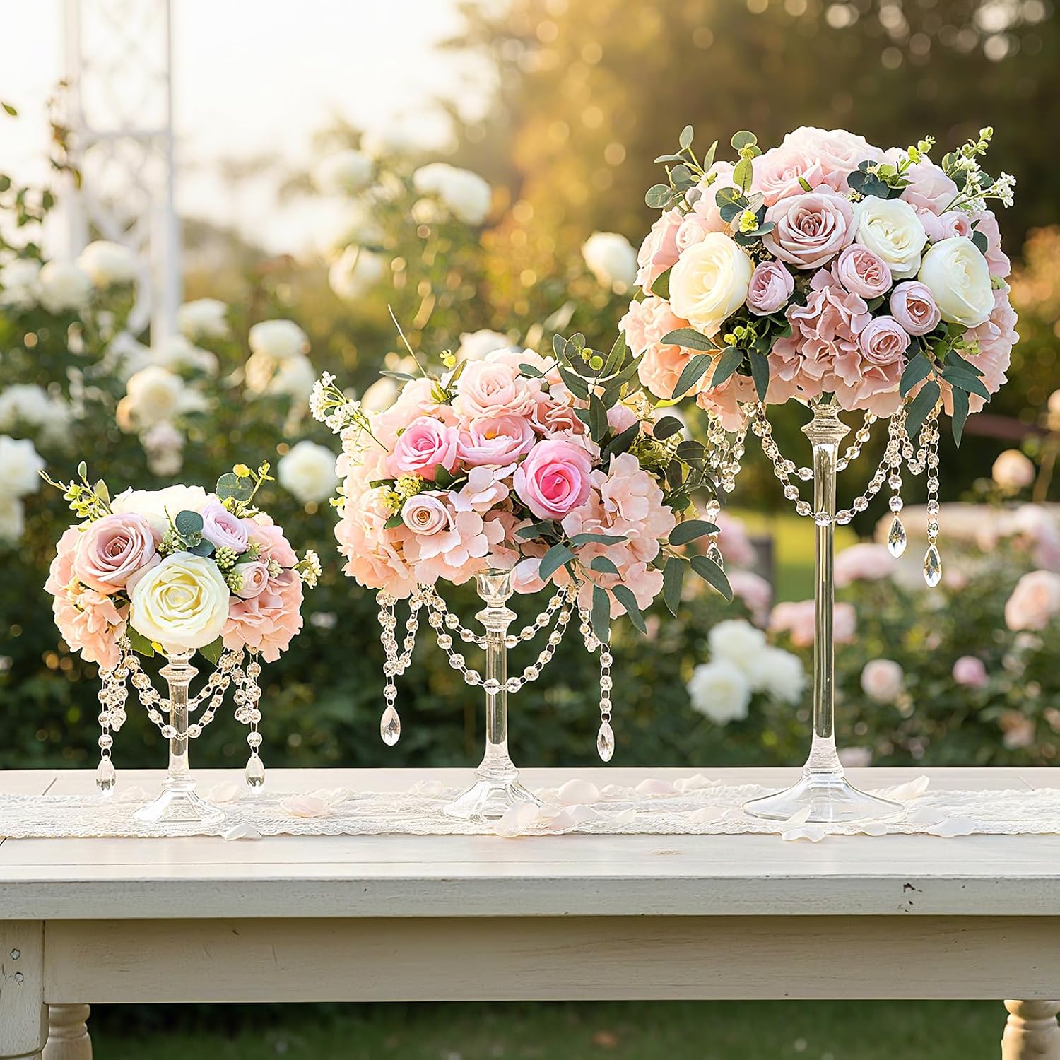 12 Set Wedding Centerpieces for Tables 12 Glass Flower Stands for Wedding 12 Acrylic Crystal Strings 72 Acrylic Crystal Ornament Beads for Party Christmas Party Tabletop Decoration