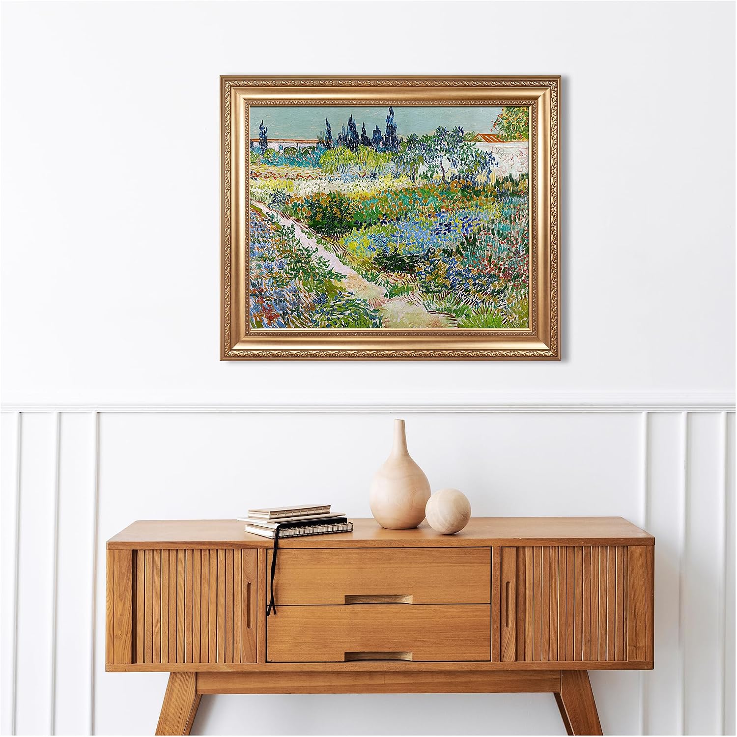 Garden at Arles by Vincent Van Gogh Framed Size:30x36 inches,Image Size:24x30 inches,Golden Frame The World Classic Art Reproductions,Wall Art for Home Decor