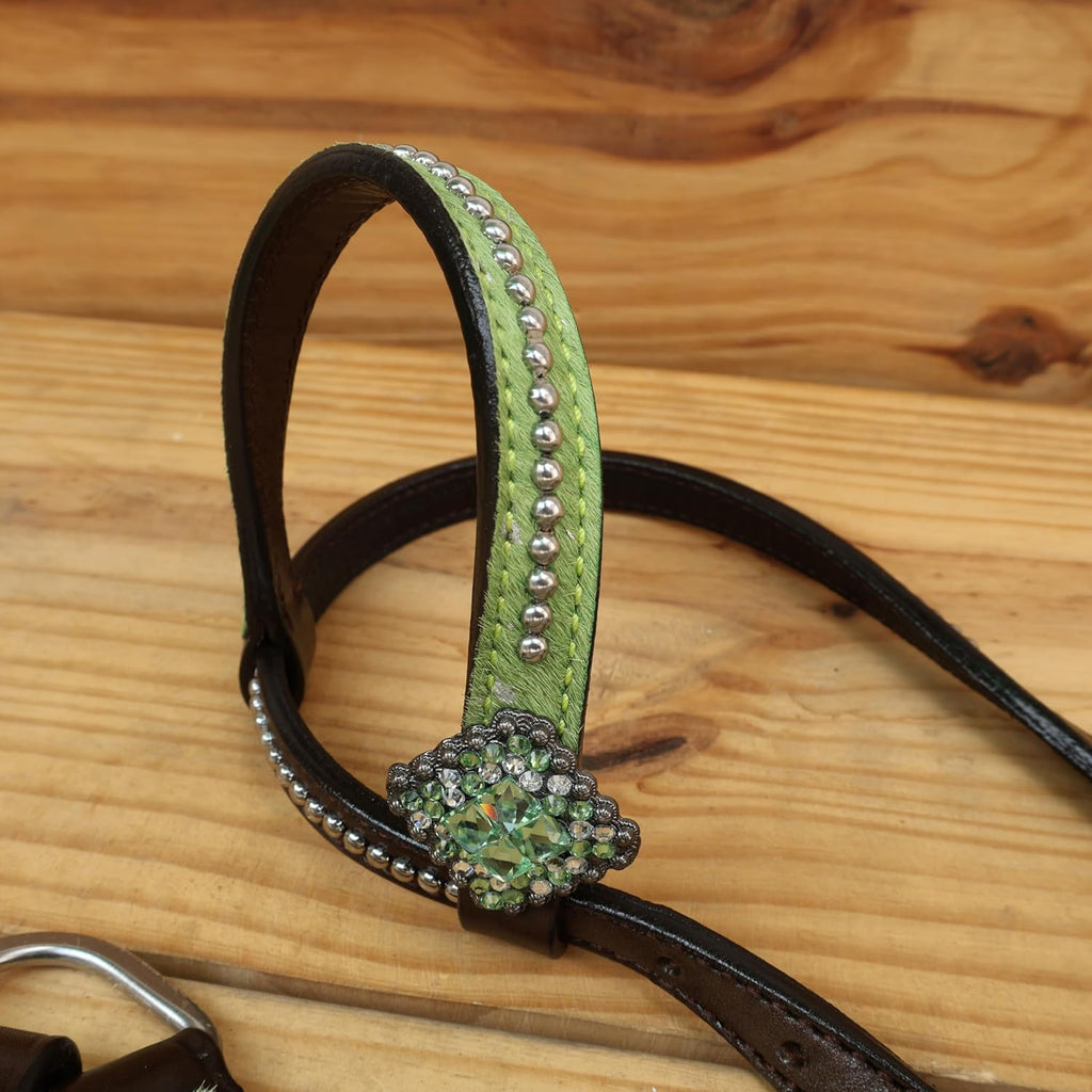 Western Leather Headstall & Breast Collar Set for Horses - Valentine's Day Silver Metallic Cowhide with Rhinestones