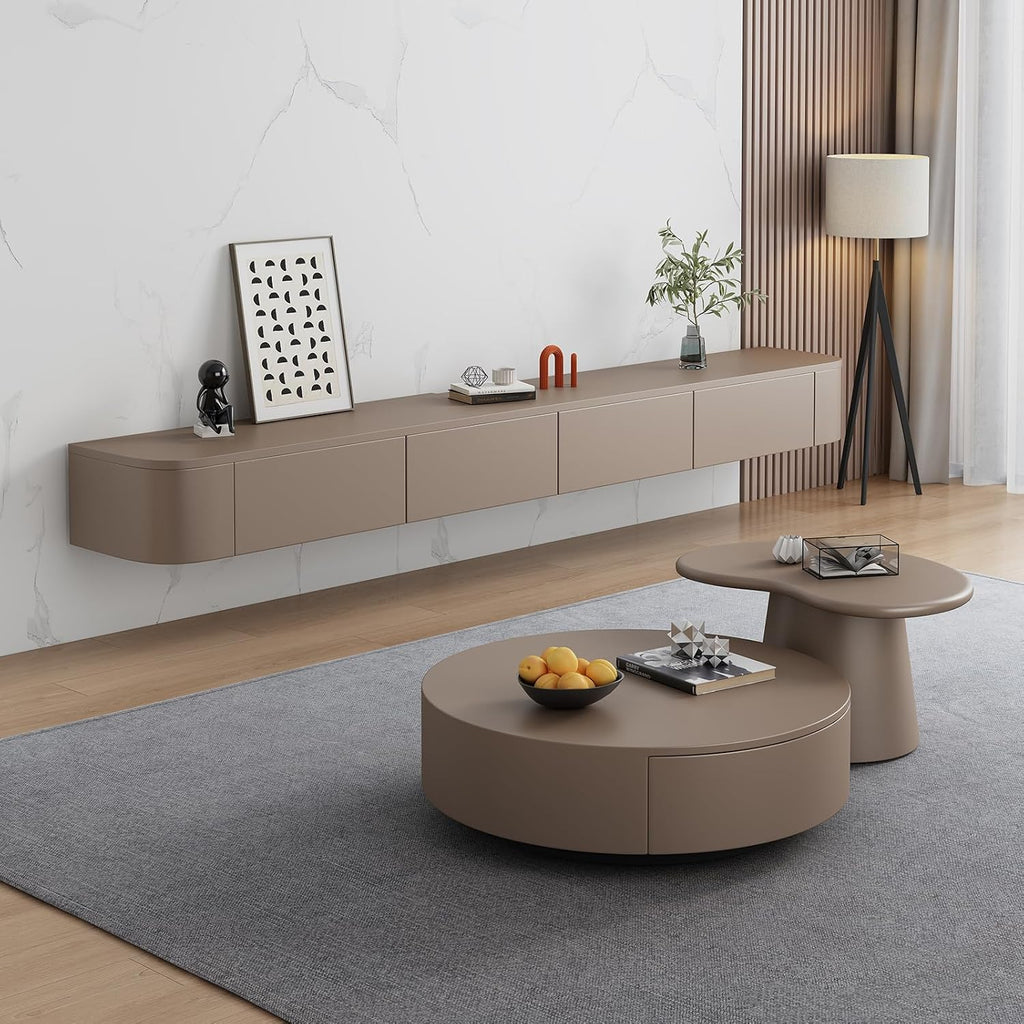 Floating TV Stand - Wall Mounted Media Console with 2 Drawer, Floating Entertainment Center TV Cabinet, Wall Mounted Audio/Video Shelf for Home Room (Khaki, 70.87x7.87x9.45IN)