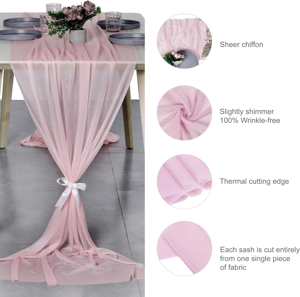 MDS® Pack of 15, 10ft Chiffon Table Runner 29 x 120 Inches, Sheer Wedding Runner Romantic Rustic Table Runner for Wedding Decoration, Birthday Party, Bridal Shower, Party Arch Décor - Blush Pink