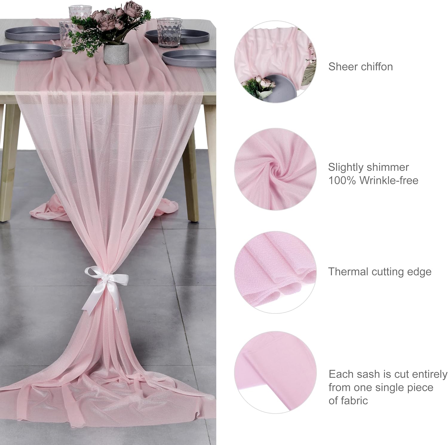 MDS® Pack of 15, 10ft Chiffon Table Runner 29 x 120 Inches, Sheer Wedding Runner Romantic Rustic Table Runner for Wedding Decoration, Birthday Party, Bridal Shower, Party Arch Décor - Blush Pink