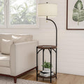 Floor Lamp with End Table - Modern Rustic Side Shelves with USB Charging Port, LED Light Bulb, and Drum-Shaped Shade - Standing Lights by Lavish Home